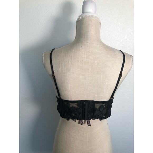 Victoria's Secret Black Floral embroidered Unlined Longline Bralette -XL - Picture 4 of 5